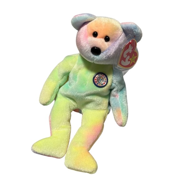 Ty Other - Ty Beanie Babies B.B. Bear Pastel Tie Dye Birthday Plush 1999 Vintage Tagged‎